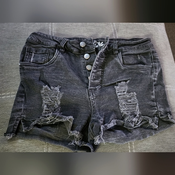 ** DONATED ** High Rise Button Fly Distressed Denim Shorts - Picture 1 of 4